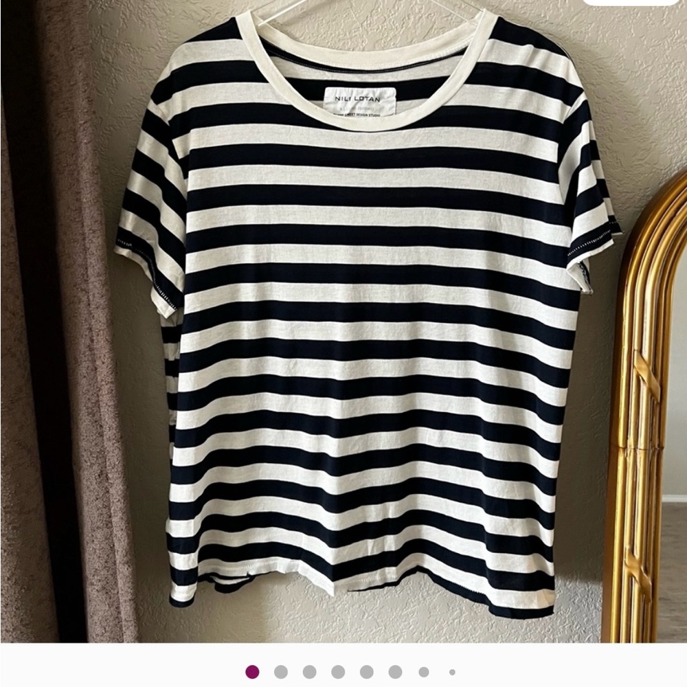 Nili Lotan Navy and Cream Striped Shirt
